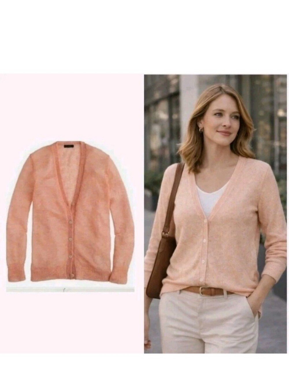 J CREW Sweater Peach Coral Kid Mohair Boyfriend Cardigan Lightweight B5228 Sz S